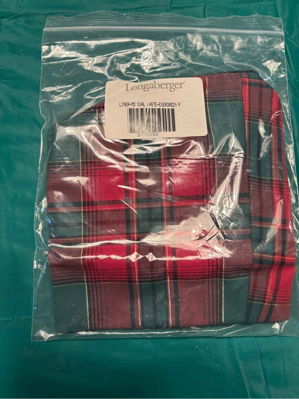 Longaberger medium Oval Waste liner - Evergreen Plaid